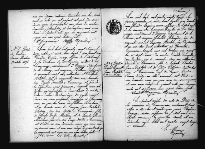 Courcemain. Décès 1893-1929