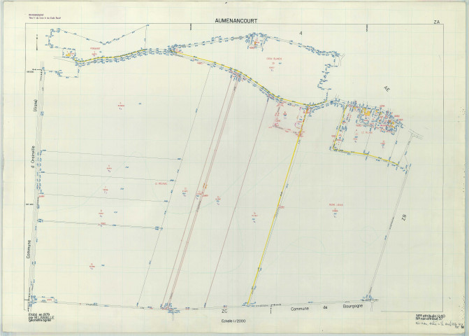 Auménancourt (51025). Section ZA échelle 1/2000, plan remembré pour 1979, plan régulier (papier armé).