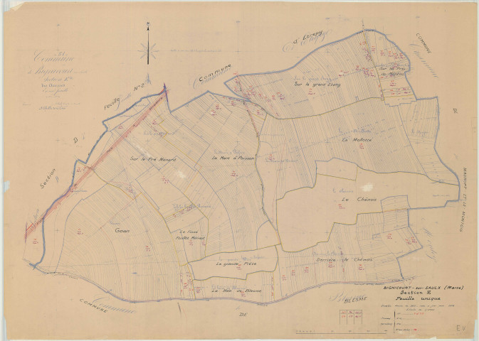 Bignicourt-sur-Saulx (51060). Section E échelle 1/2500, plan mis à jour pour 1958, plan non régulier (papier)