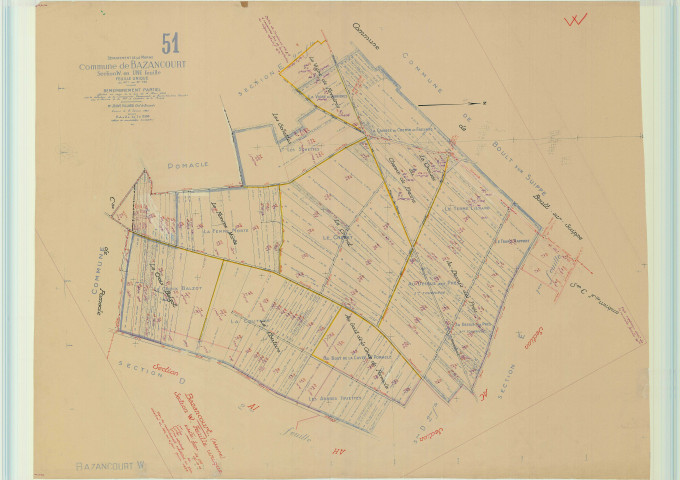 Bazancourt (51043). Section W1 2 échelle 1/2500, plan mis à jour pour 1956, plan non régulier (papier).