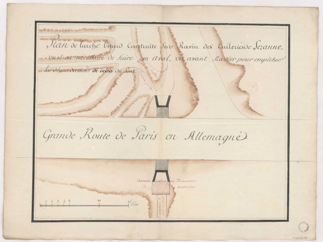 Pont sur le ravin des Tuileries de Sézanne, plan général, 1783.