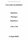 Villers-Marmery. Baptêmes, mariages, sépultures 1701-1730
