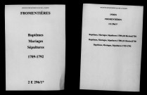 Fromentières. Baptêmes, mariages, sépultures 1709-1792