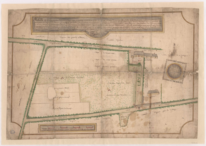 Plan et carte figurative de certaines vignes au village de Cauroy-les-Hermonville, 1718.