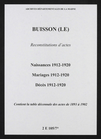 Buisson (Le). Naissances, mariages, décès 1912-1920 (reconstitutions)