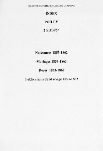 Poilly. Naissances, mariages, décès, publications de mariage 1853-1862