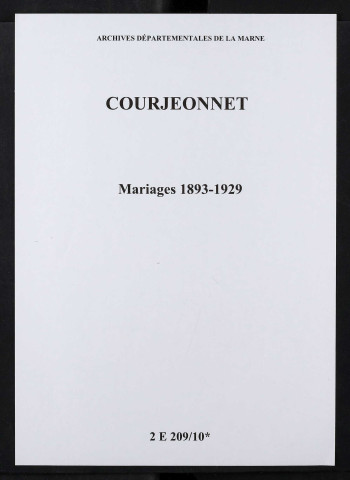 Courjeonnet. Mariages 1893-1929