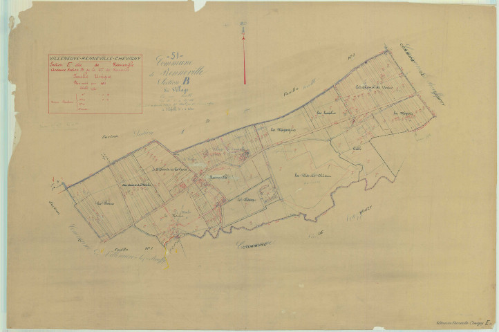 Villeneuve-Renneville-Chevigny (51627). Section E échelle 1/2500, plan mis à jour pour 1935 (ancienne section B), plan non régulier (papier)