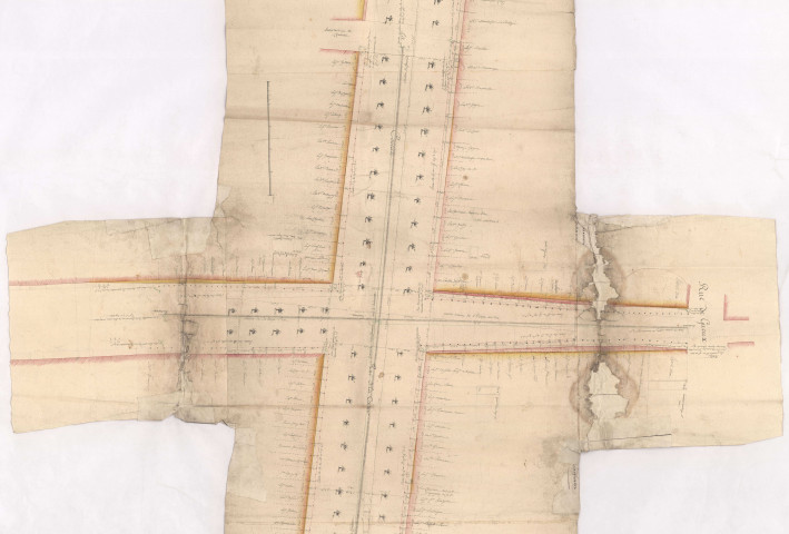 Route nationale n° 31. Plan depuis la rue des Capucins jusqu'à la porte des promenades à Reims, 1770.