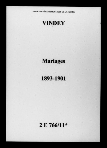 Vindey. Mariages 1893-1901