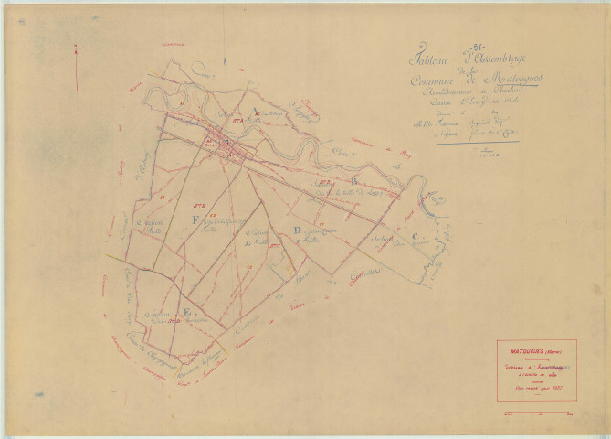 Matougues (51357). Tableau d'assemblage 2 échelle 1/10000, plan mis à jour pour 1937, plan non régulier (papier)
