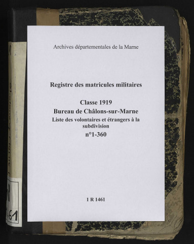 Liste matricule des volontaires et des étrangers à la subdivision, n°1-360