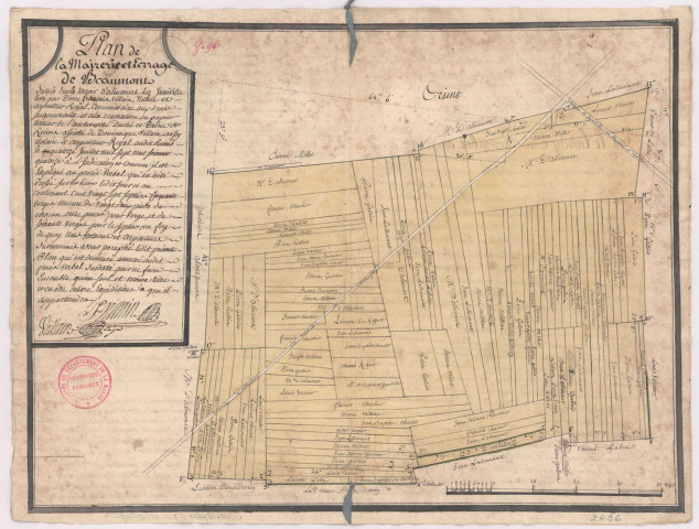 Arpentage, plan figuré, reconnaissance des limites et bornage du canton de Beaumont ( 14 juillet et 6 septembre 1774), Pierre Villain