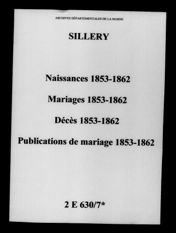 Sillery. Naissances, mariages, décès, publications de mariage 1853-1862
