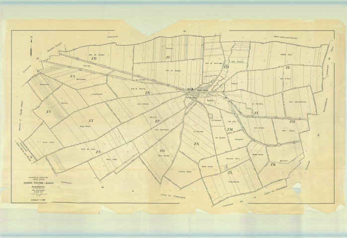 Somme-Tourbe (51547). Tableau d'assemblage échelle 1/5000, plan remembré pour 1953, plan régulier (papier)