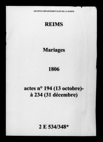 Reims. Mariages 1806