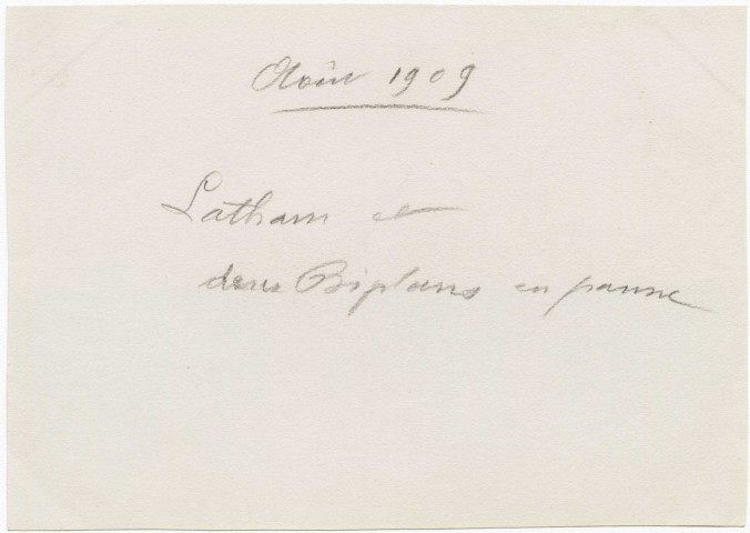 Latham et deux biplans en panne, août 1909