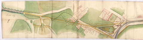 RN 51. Plan de la traverse du faubourg des Mariniers à Epernay par Coluel, 1792.
