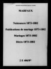 Marfaux. Naissances, publications de mariage, mariages, décès 1873-1882