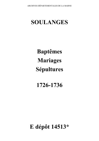Soulanges. Baptêmes, mariages, sépultures 1726-1736