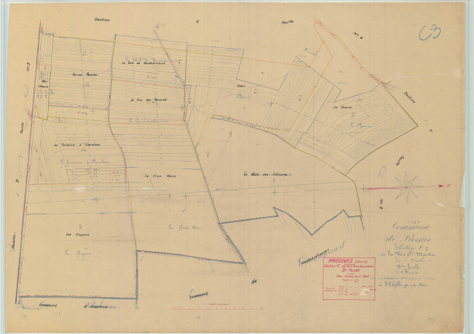 Prosnes (51447). Section C3 échelle 1/2500, plan mis à jour pour 1937, plan non régulier (papier).