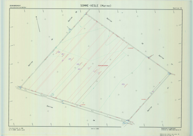 Somme-Vesle (51548). Section YC échelle 1/2000, plan remembré pour 1989, plan régulier (calque)