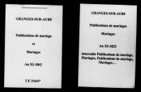Granges-sur-Aube. Publications de mariage, mariages an XI-1862