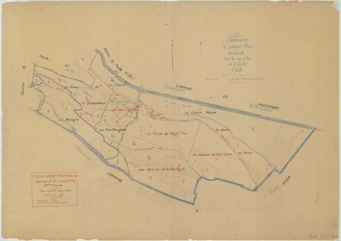 Talus-Saint-Prix (51563). Section B2 échelle 1/2500, plan mis à jour pour 01/01/1934, non régulier (papier)