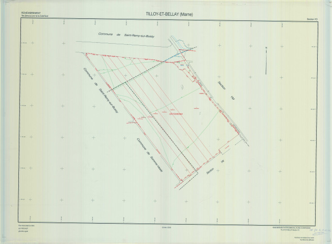 Tilloy-et-Bellay (51572). Section YO échelle 1/2000, plan remembré pour 2003, plan régulier (calque)