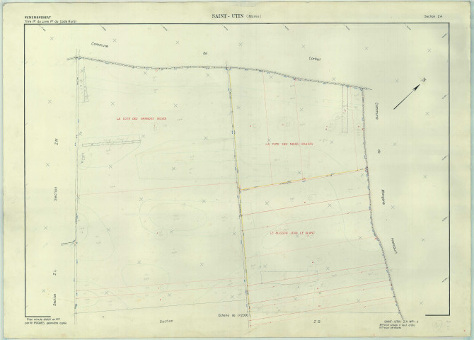 Saint-Utin (51520). Section ZA échelle 1/2000, plan remembré pour 1976, plan régulier (papier armé)