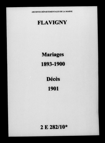 Flavigny. Mariages, décès 1893-1901