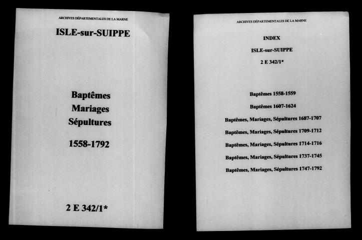 Isles-sur-Suippe. Baptêmes, mariages, sépultures 1558-1792