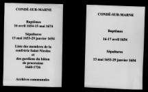 Condé-sur-Marne. Baptêmes, sépultures 1653-1674