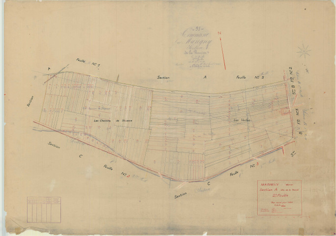 Marigny (51351). Section A2 échelle 1/2000, plan mis à jour pour 01/01/1938, non régulier (papier)