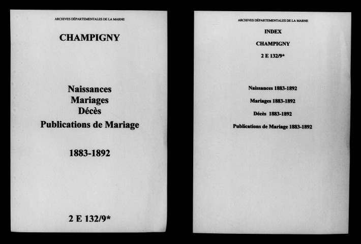 Champigny. Naissances, mariages, décès, publications de mariage 1883-1892