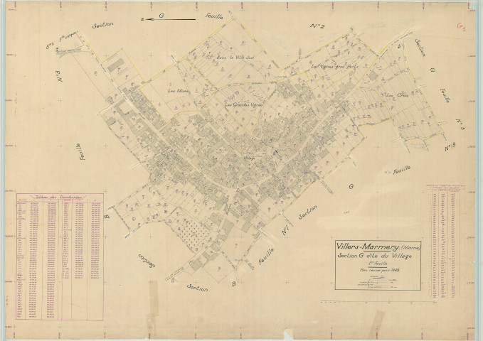 Villers-Marmery (51636). Section G1 échelle 1/1000, plan mis à jour pour 1951, plan non régulier (papier).