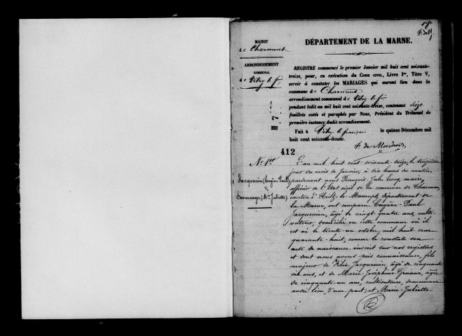 Charmont. Mariages 1873-1882