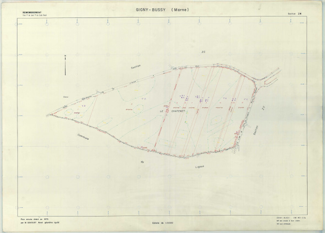 Gigny-Bussy (51270). Section ZW échelle 1/2000, plan mis à jour pour 1975, plan non régulier (papier armé)