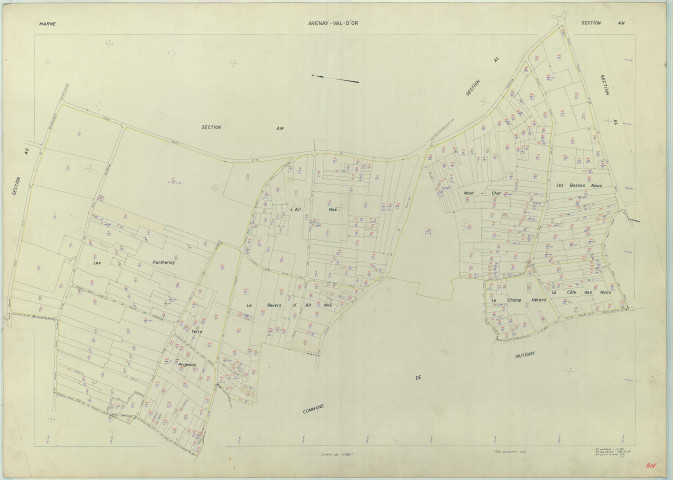 Avenay-Val-d'Or (51028). Section AN échelle 1/1000, plan renouvelé pour 1961, plan régulier (papier armé).