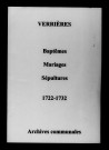 Verrières. Baptêmes, mariages, sépultures 1722-1732
