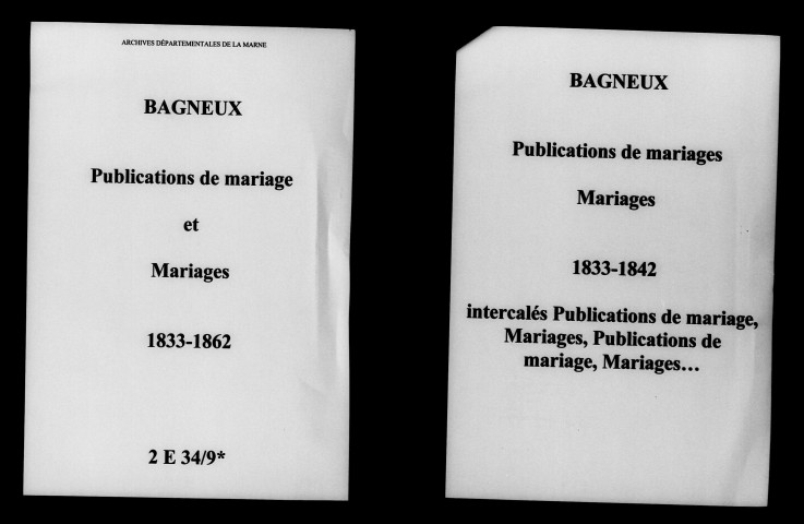 Bagneux. Publications de mariage, mariages 1833-1862