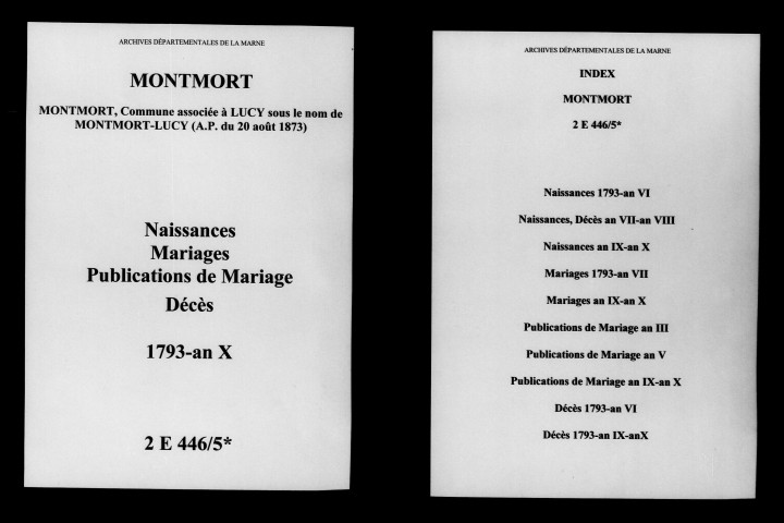 Montmort. Naissances, publications de mariage, mariages, décès 1793-an X