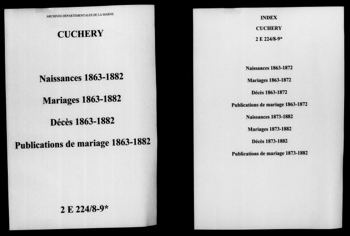 Cuchery. Naissances, mariages, décès, publications de mariage 1873-1882