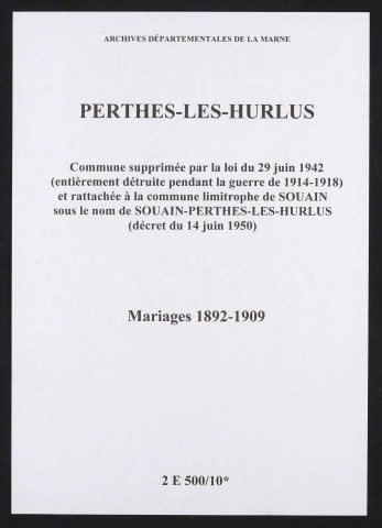 Perthes-lès-Hurlus. Mariages 1892-1909