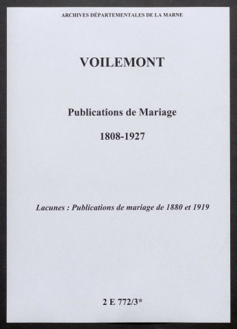 Voilemont. Publications de mariage 1808-1927