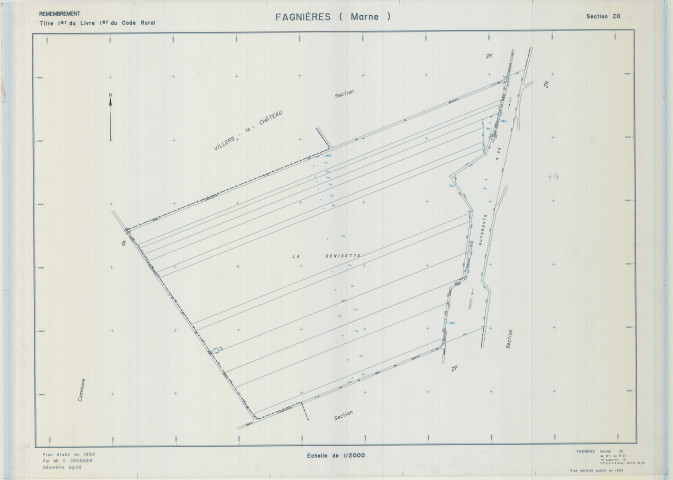 Fagnières (51242). Section ZO 1 échelle 1/2000, plan remembré pour 2009 (ZO parcelle 24), plan régulier (calque)