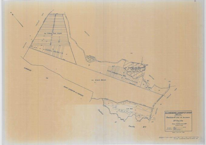 Allemanche-Launay-et-Soyer (51004). Section A3 1 échelle 1/2500, plan renouvelé pour 01/01/1937, régulier avant 20/03/1980 (calque)