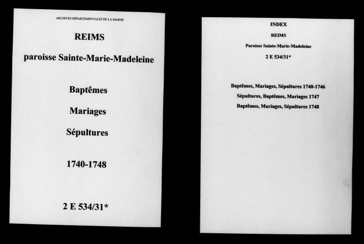 Reims. Sainte-Marie-Madeleine. Baptêmes, mariages, sépultures 1740-1748