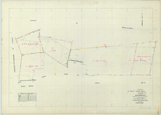 Gault-Soigny (Le) (51264). Section ZX échelle 1/2000, plan remembré pour 01/01/1969, régulier avant 20/03/1980 (papier armé)