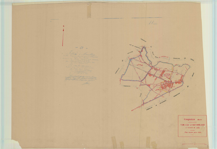 Tinqueux (51573). Tableau d'assemblage échelle 1/10000, plan pour 1936, (papier).